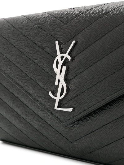 Shop Saint Laurent Envelope Leather Wallet On Chain In Black