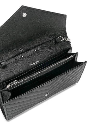 Shop Saint Laurent Envelope Leather Wallet On Chain In Black