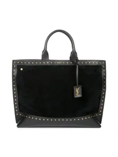 Shop Saint Laurent Studded Leather Shopper In Nero