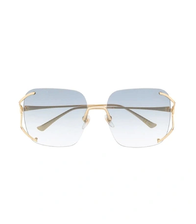 Shop Gucci Blue Rimless Square Sunglasses