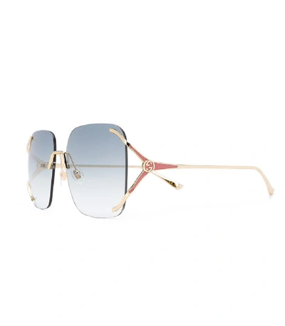 Shop Gucci Blue Rimless Square Sunglasses