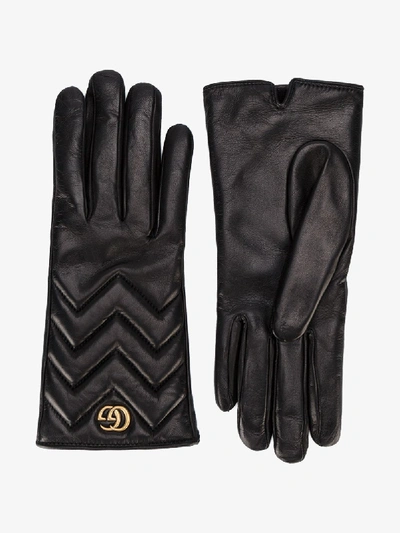 Shop Gucci Black Gg Marmont Leather Gloves