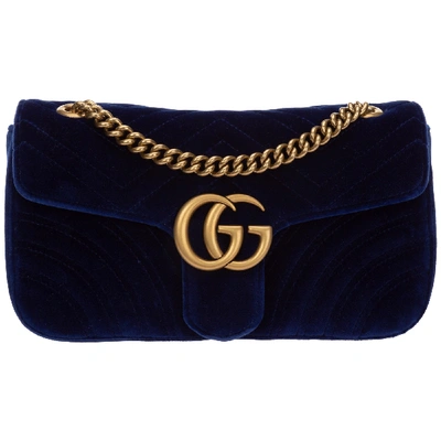 Shop Gucci Women's Cross-body Messenger Shoulder Bag  Gg Marmont Medium In Blue