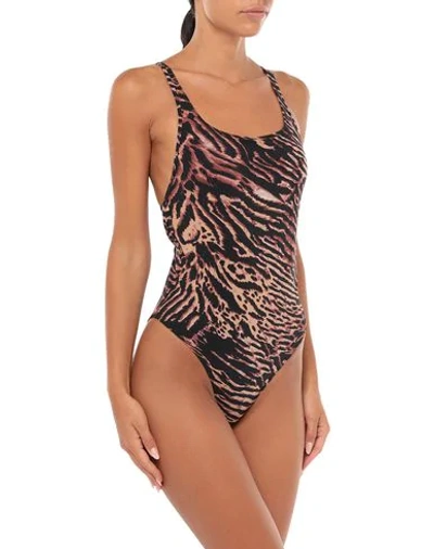 Shop Ganni One-piece Swimsuits In Camel