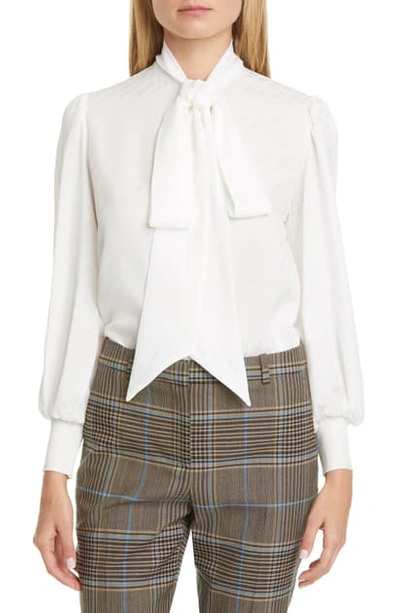 Shop Givenchy Jacquard Logo Print Tie Neck Silk Top In Off White