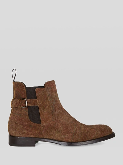 Shop Etro Suede Boots With Paisley Print In Brown