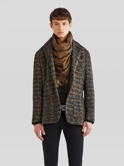 Shop Etro Check And Paisley Scarf In Brown