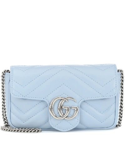 Shop Gucci Gg Marmont Super Mini Leather Shoulder Bag In Blue