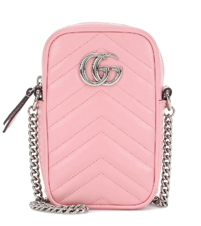 Shop Gucci Gg Marmont Mini Phone Pouch Bag In Pink