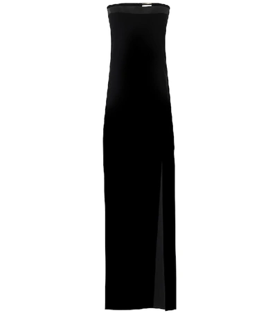 Shop Saint Laurent Strapless Velvet Gown In Black