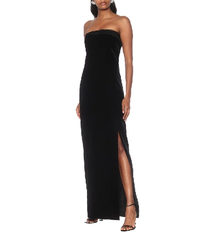Shop Saint Laurent Strapless Velvet Gown In Black