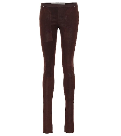 Shop Rick Owens Suede And Cotton-blend Leggings In Red