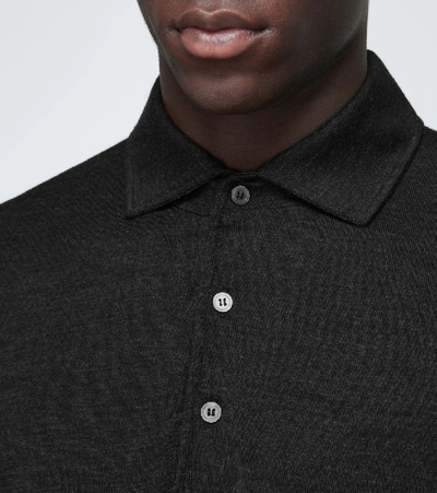 Shop Lardini Long-sleeved Wool Polo Shirt In Grey