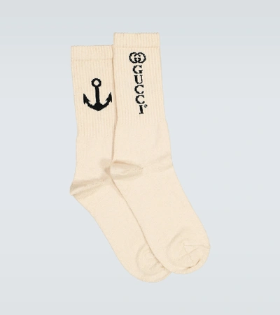 Shop Gucci Gg Logo Socks In Neutrals