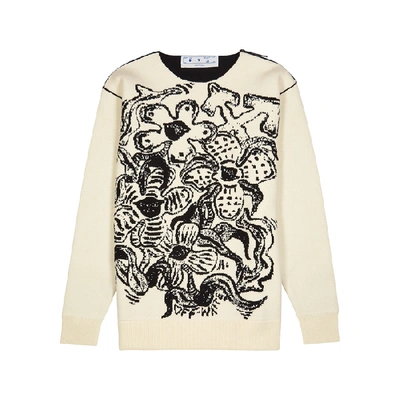 Shop Off-white Flowers Cream Floral-intarsia Wool Jumper In Ivory