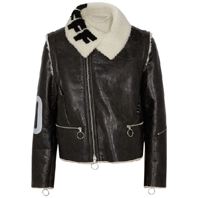 Shop Off-white Black Logo-print Shearling Jacket In Black And White