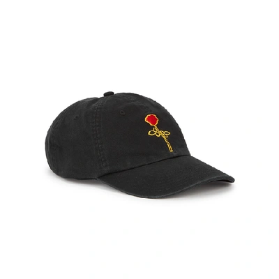 Shop Palm Angels Black Rose-embroidered Twill Cap In Black And Red