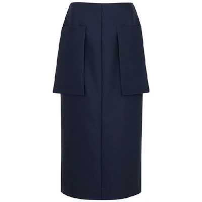 Shop The Row Jenna Navy Wool-blend Midi Skirt In Blue