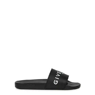 Shop Givenchy Black Logo-embossed Sliders In Black And White