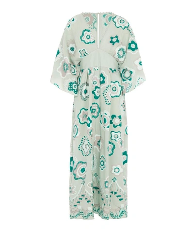 Shop Zandra Rhodes Jewel Flower Kimono-sleeve Jumpsuit In Sage