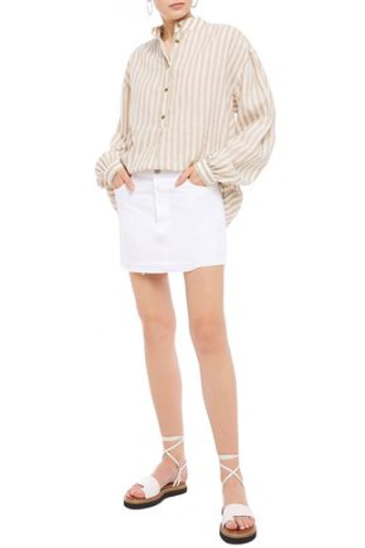 Shop J Brand Bonny Frayed Denim Mini Skirt In White