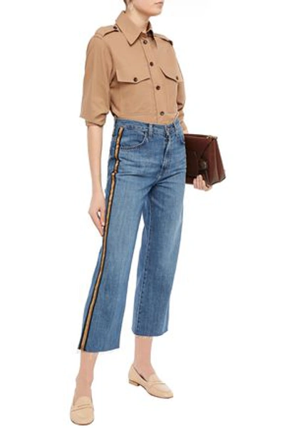 Shop J Brand Joan Cropped Metallic-trimmed High-rise Wide-leg Jeans In Mid Denim