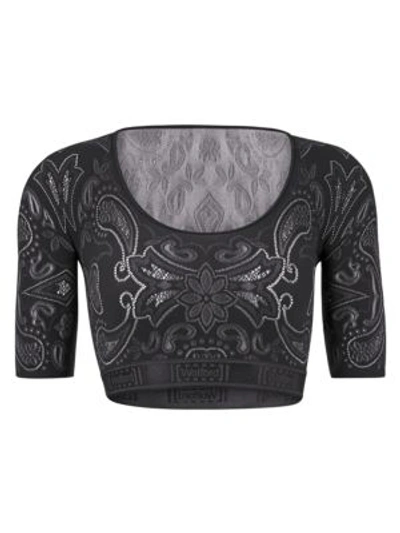 Shop Wolford Women's Om Paisley Lace Crop Top In Black Ash