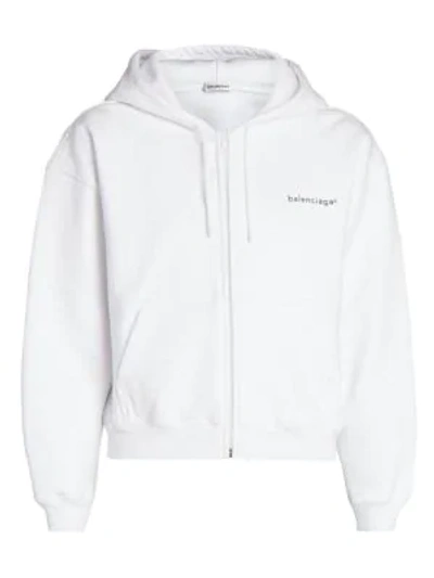 Shop Balenciaga Cropped Zip-up Hoodie In White Black