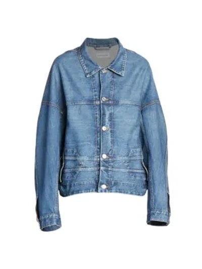Shop Balenciaga Upside Down Denim Jacket In Blue Jean