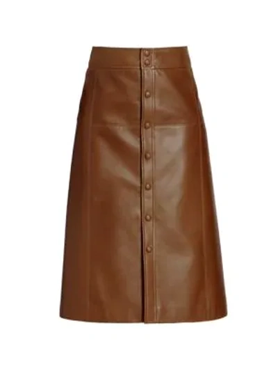Shop Saint Laurent Leather Midi Skirt In Marron Glace