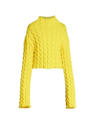 Shop Balenciaga Cable-knit Mockneck Sweater In Yellow