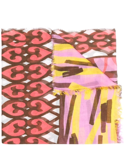 Shop Altea Abstract-print Frayed Scarf In Brown