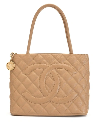 Pre-owned Chanel 2006 Medallion Quilted Cc Tote Bag In Brown