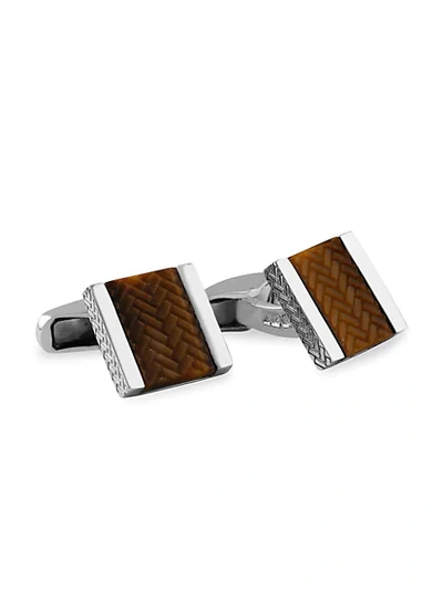 Shop Zegna Tiger's Eye & Sterling Silver Herringbone Cufflinks