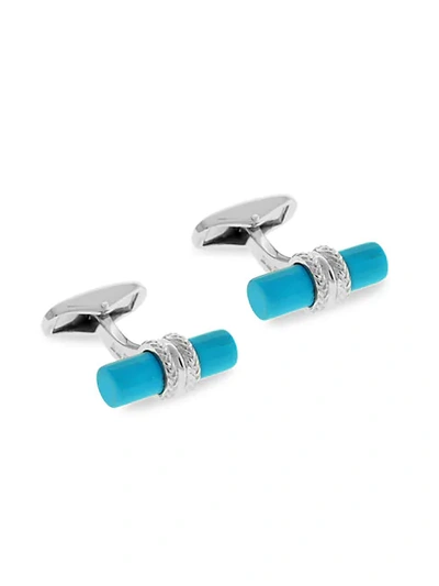 Shop Zegna Sterling Silver & Turquoise Cylinder Cufflinks