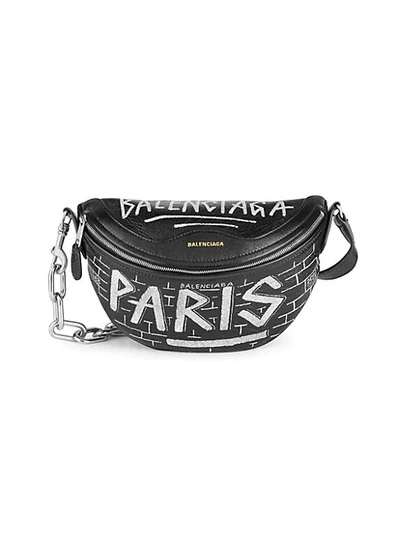 Shop Balenciaga Extra Extra-small Souvenir Graffiti Leather Belt Bag In Black White