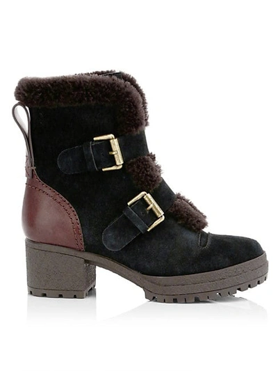 Shop See By Chloé Shearling-lined Suede Booties In Nero