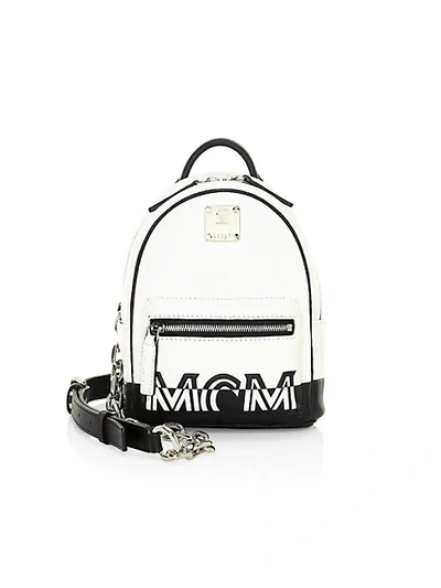 Shop Mcm Mini Logo Crossbody Leather Backpack In White