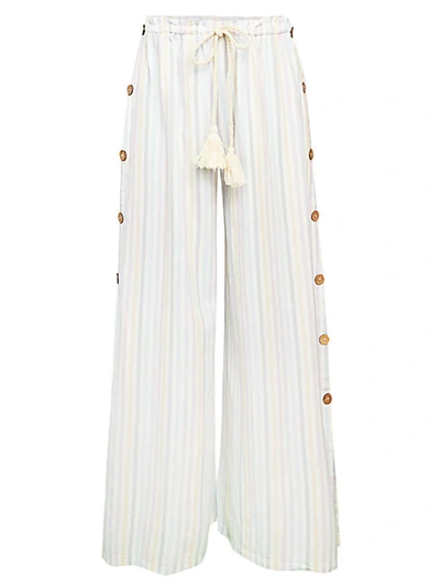 Shop Vintage Havana Button Striped Wide-leg Pants In Pastel Canvas