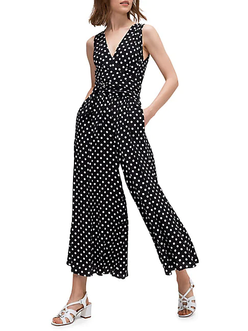 Kate Spade Lia Polka Dot Wide Leg Jumpsuit In Black Cream Modesens