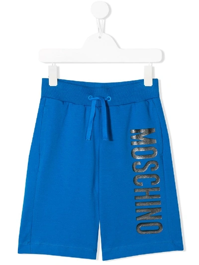 Shop Moschino Teen Logo Printed Track Shorts In Blue