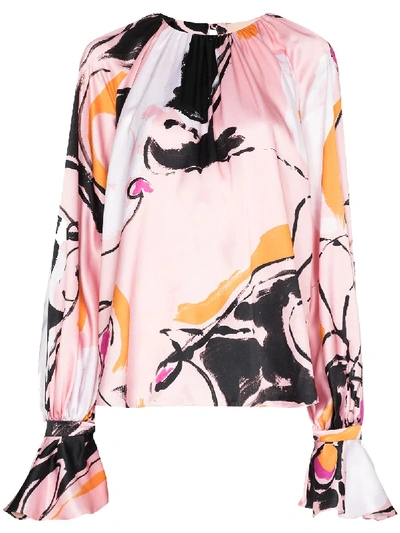 Shop Roksanda Dance-print Puff-sleeve Blouse In Pink