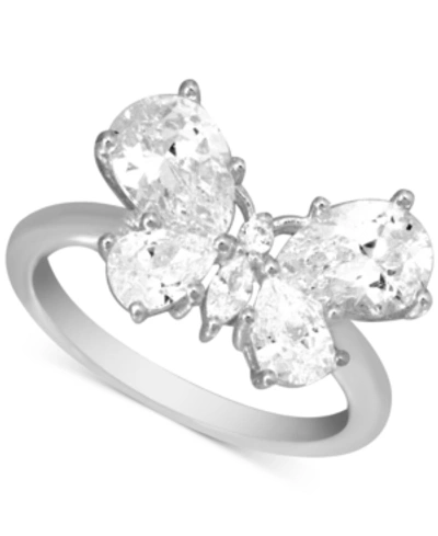 Shop Essentials Cubic Zirconia Butterfly Statement Ring In Silver-plate