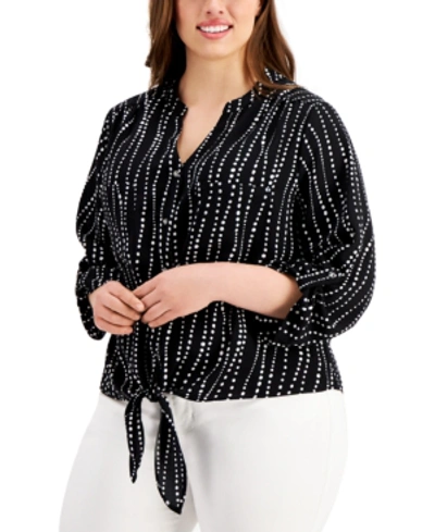 Shop Adrienne Vittadini Plus Size Striped Tie-front Blouse In Wavy Dot Line