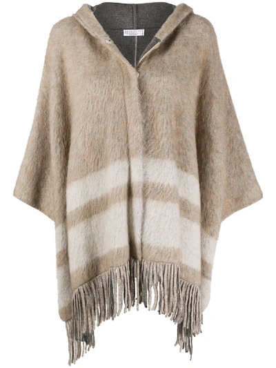 Shop Brunello Cucinelli Tassel Trim Cape In Neutrals