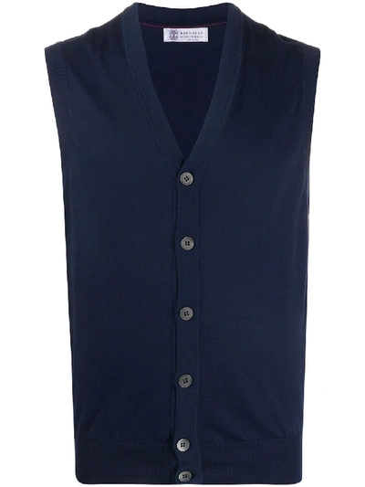 Shop Brunello Cucinelli Fine Knit Buttoned Waistcoat In 蓝色