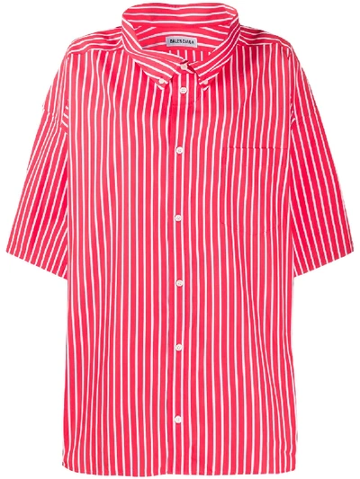 Shop Balenciaga Logo-print Oversized Shirt In Red