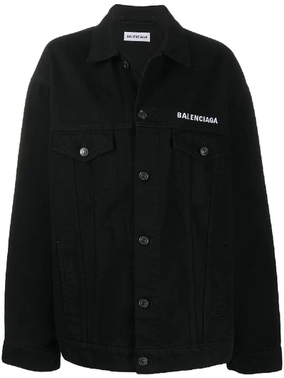 Shop Balenciaga Oversized Crew-print Jacket In Black