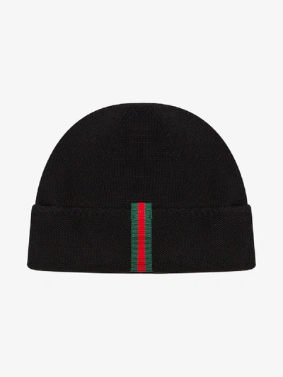 Shop Gucci Wool Hat With Web In Black