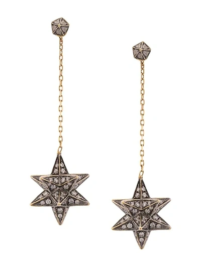 Shop Noor Fares 18kt Yellow Gold Merkaba Diamond Drop Earrings Gold